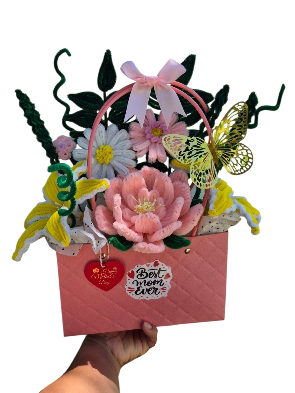 Pink Floral Gift Basket with  Flowers